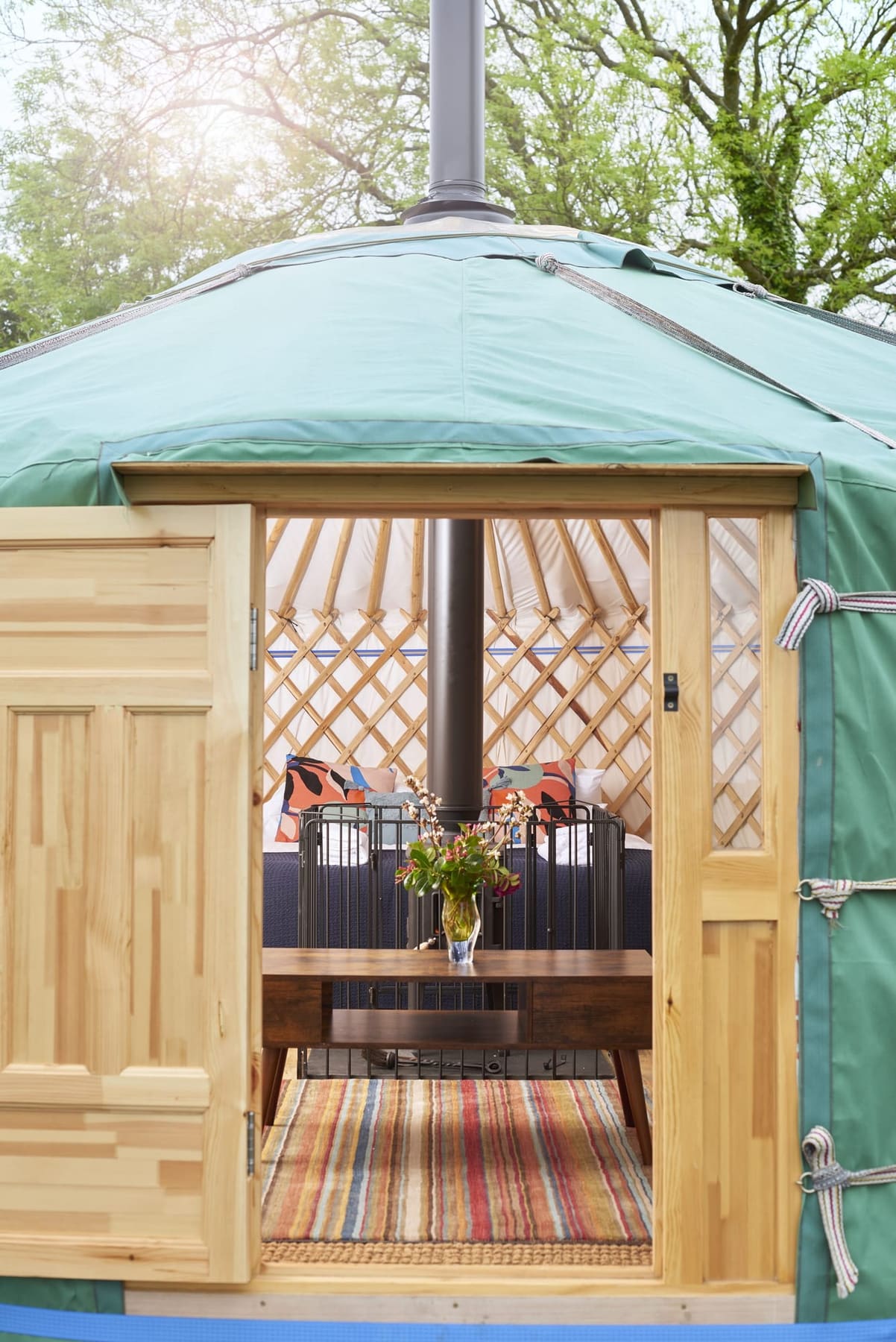 Fenton Yurt exterior, authentic Mongolian yurt by the woodland