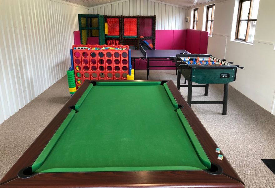 Games room, snooker, table football and soft play
